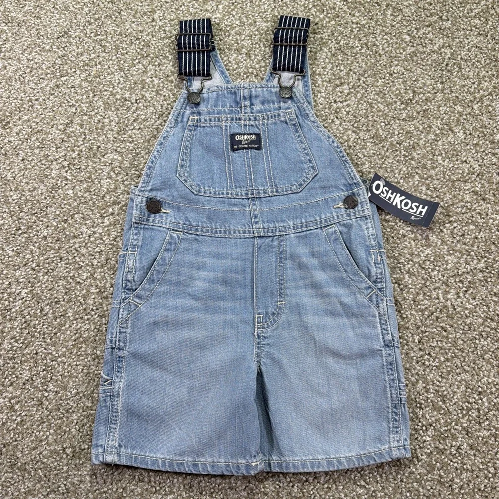 OshKosh B'gosh 3T Denim Overall Shorts Classic Shortalls Vestbak